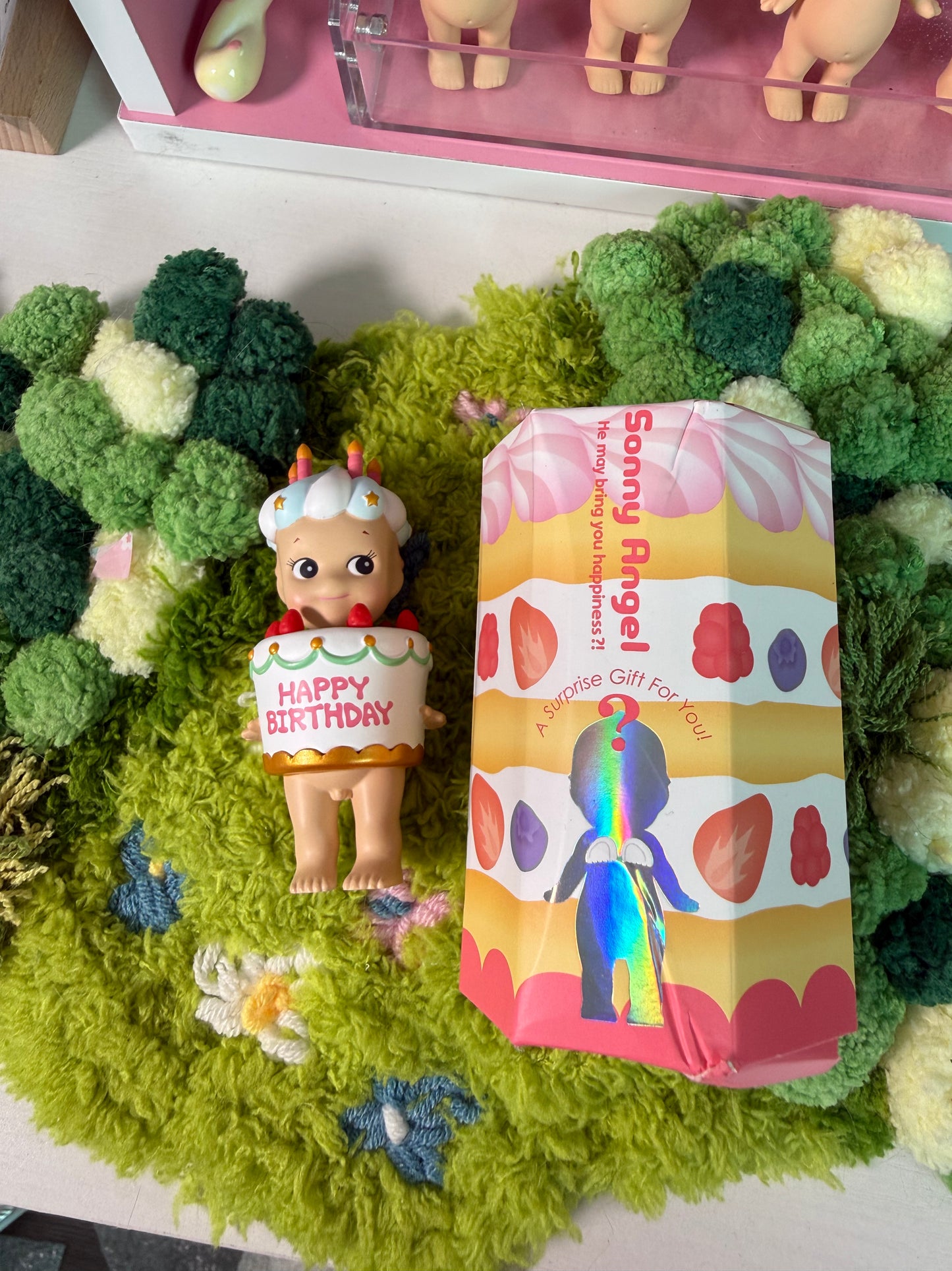 sonny angel opened white birthday cake